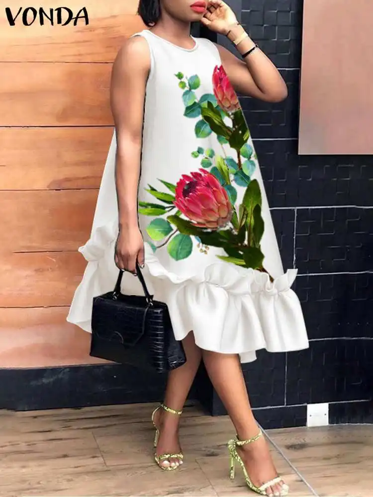 VONDA 2022 Summer Floral Printed Bohemian Midi Dress Women Sleeveless Retro Sundress Party Vestido Ruffled Beach Dress Oversize
VONDA 2022 Summer Floral Printed Bohemian Midi Dress Women Sleeveless Retro Sundress Party Vestido Ruffled Beach Dress Oversize