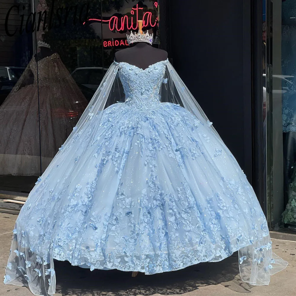 Sky Blue Quinceanera Dresses Ball Gown Off Shoulder Butterfly Puffy Sweet 16 Dress Celebrity Party Gowns Graduation
Sky Blue Quinceanera Dresses Ball Gown Off Shoulder Butterfly Puffy Sweet 16 Dress Celebrity Party Gowns Graduation