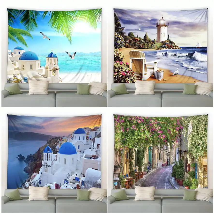 Palm Leaf Beach Landscape Tapestry Blue White Architecture Island Birds Flowers Plants Home Garden Decoration Wall Hanging
Palm Leaf Beach Landscape Tapestry Blue White Architecture Island Birds Flowers Plants Home Garden Decoration Wall Hanging