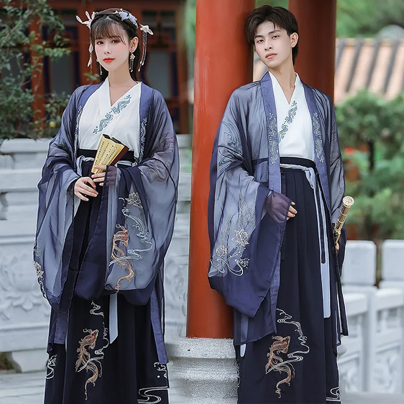 

Han Dynasty Swordsman Hanfu Dresses For Men Women Chinese Folk Cosplay Stage Performance Costume Carnival Party Dress Couple