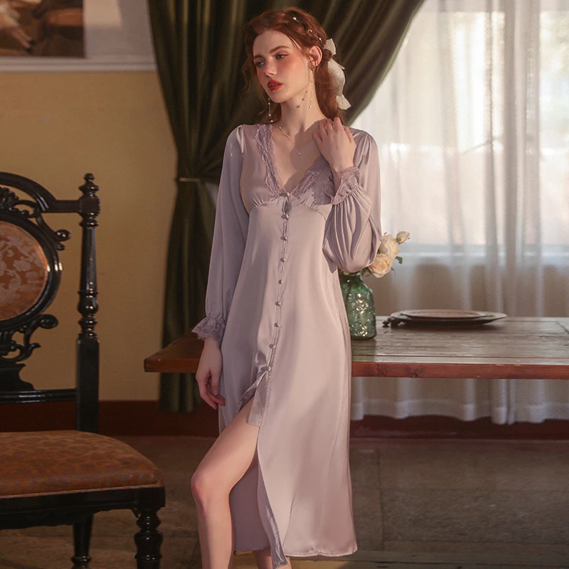 REBEYULI Sexy Sleepwear Women Night Gown Sweet Lace Deep V Long Solid Color Silk Dress Women Comfortable Night Women Sleepwear
REBEYULI Sexy Sleepwear Women Night Gown Sweet Lace Deep V Long Solid Color Silk Dress Women Comfortable Night Women Sleepwear