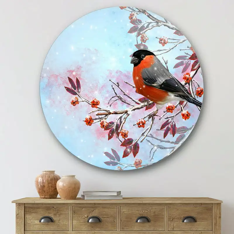 'A Bright Bullfinch Bird Sitting On A Branch' Traditional Circle Metal Wall Art 36x36 - Disc of 36 Living Room Interior Home De
'A Bright Bullfinch Bird Sitting On A Branch' Traditional Circle Metal Wall Art 36x36 - Disc of 36 Living Room Interior Home De