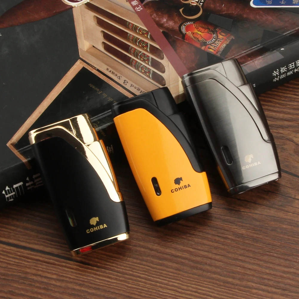 COHIBA 2 Torch Cigar Lighter Pocket Gas Lighters Windproof Refillable Cigar Accessories Gadgets With Gift Box
COHIBA 2 Torch Cigar Lighter Pocket Gas Lighters Windproof Refillable Cigar Accessories Gadgets With Gift Box