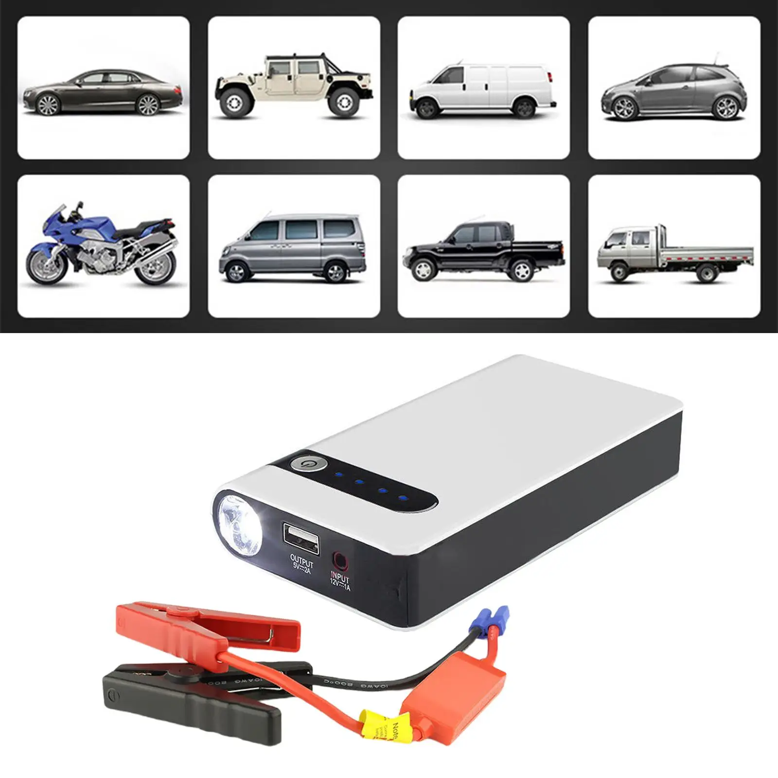 Portable Starter 8000mAh 12V LED Display Emergency Start Power Flashlight Mobile Phone Bank Charger US
Portable Starter 8000mAh 12V LED Display Emergency Start Power Flashlight Mobile Phone Bank Charger US