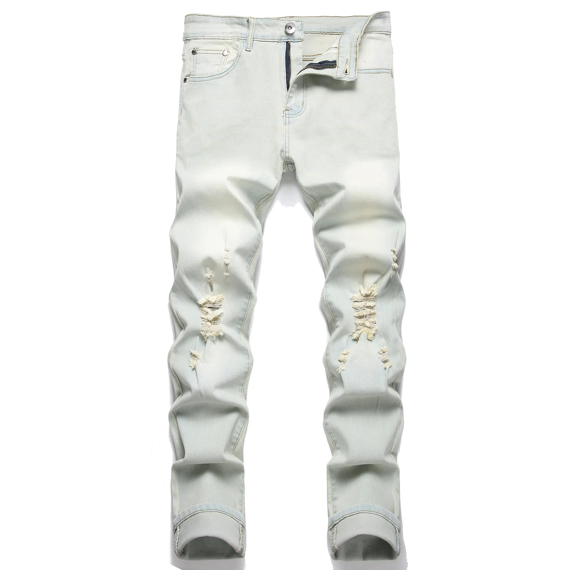 Streetwear High Elastic Ripped Slim Jeans Men's Distressed Washed Straight Denim Pants Autumn Male Fashion Casual Jean Trousers
Streetwear High Elastic Ripped Slim Jeans Men's Distressed Washed Straight Denim Pants Autumn Male Fashion Casual Jean Trousers