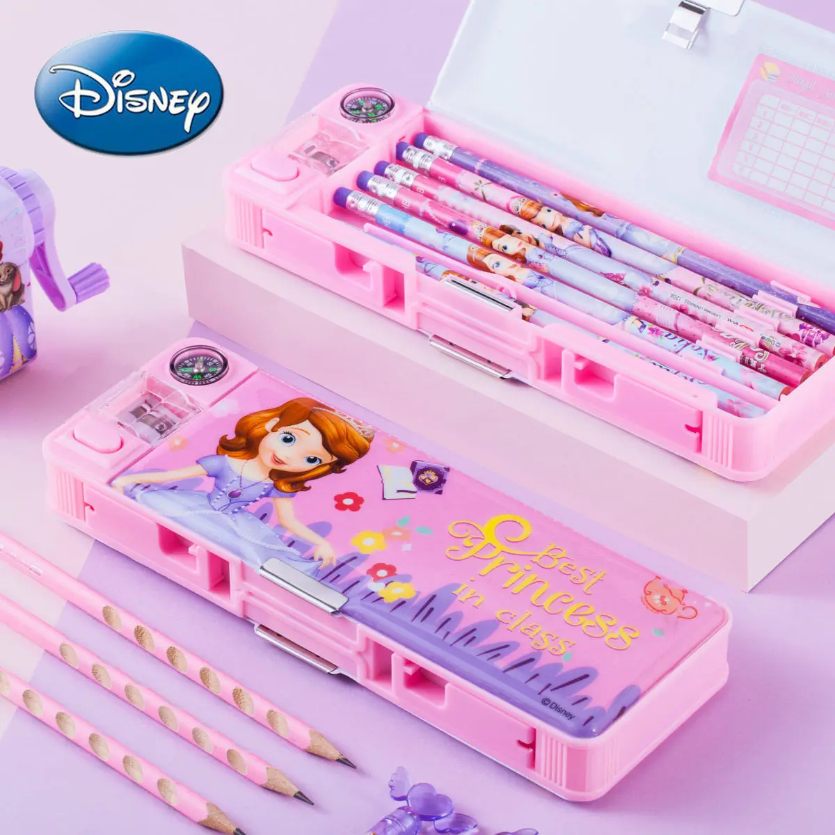 Disney Sophia Student Multi-function Pencil Case Children's Cartoon Plastic Pencil Case Pencil Sharpener Double Open Pencil Case
Disney Sophia Student Multi-function Pencil Case Children's Cartoon Plastic Pencil Case Pencil Sharpener Double Open Pencil Case