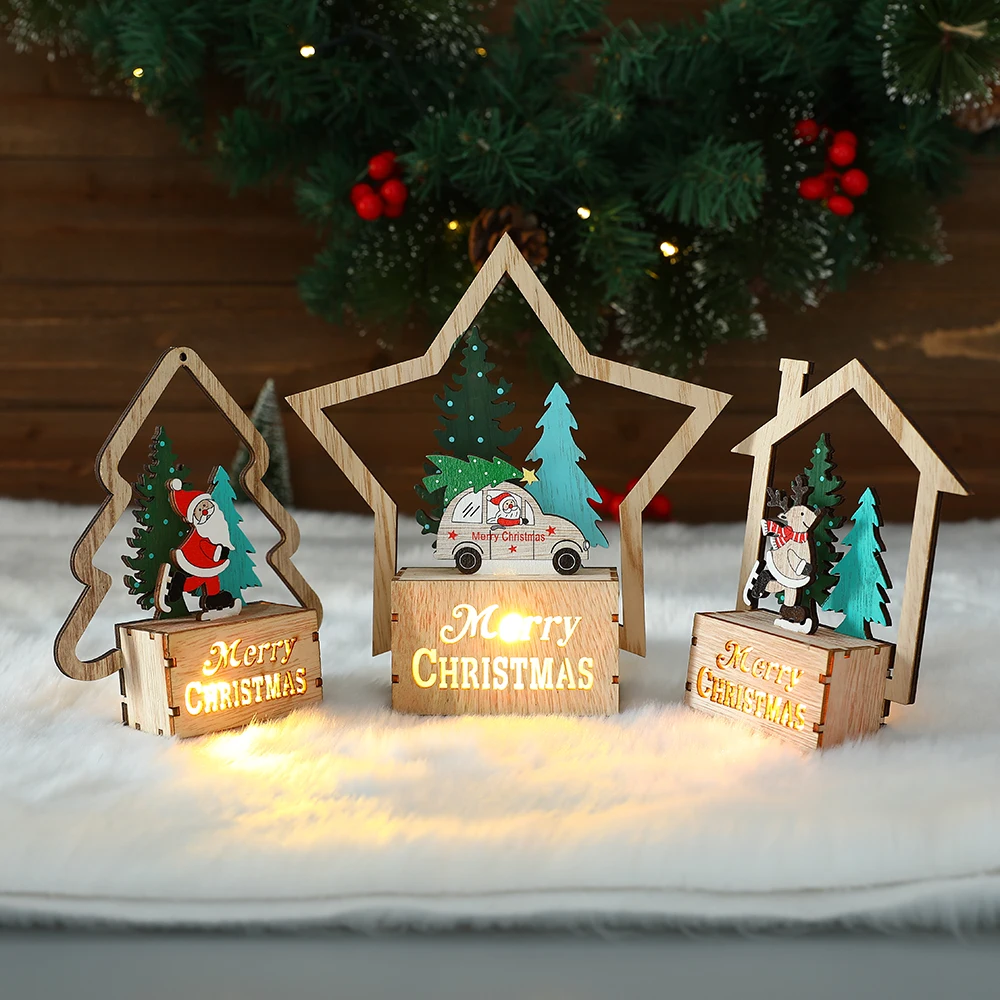 Lighted Wooden Christmas Tree Ornaments Xmas Table Decorations for Home Dinner Party Wooden Craft Christmas Indoor Decor Navidad 
Lighted Wooden Christmas Tree Ornaments Xmas Table Decorations for Home Dinner Party Wooden Craft Christmas Indoor Decor Navidad