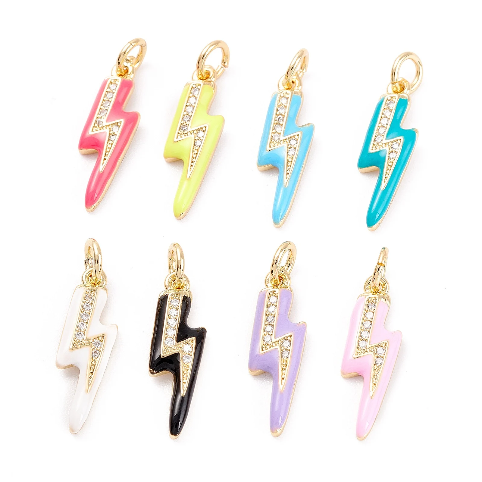 

10pcs Lightning Bolt Enamel Charms Brass Micro Pave Clear Cubic Zirconia Pendant for Dangle Earring Summer Fashion Women Jewelry