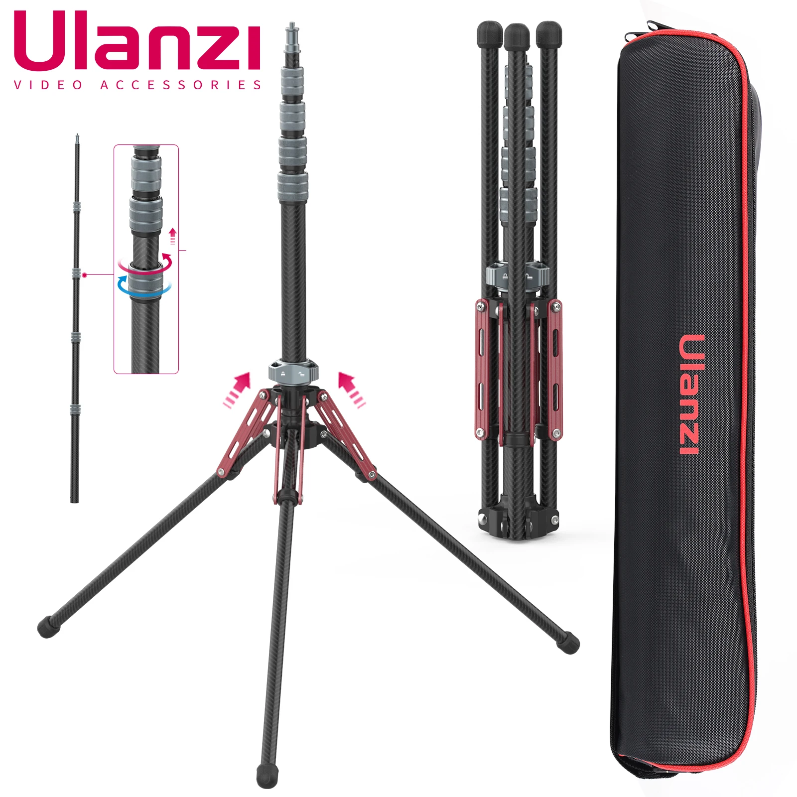

Ulanzi MT-49 Adjustable Carbon Fiber Tripod Professional Travel 195cm Monopod for Phone DSLR Camera Photographic Softbox Stand
