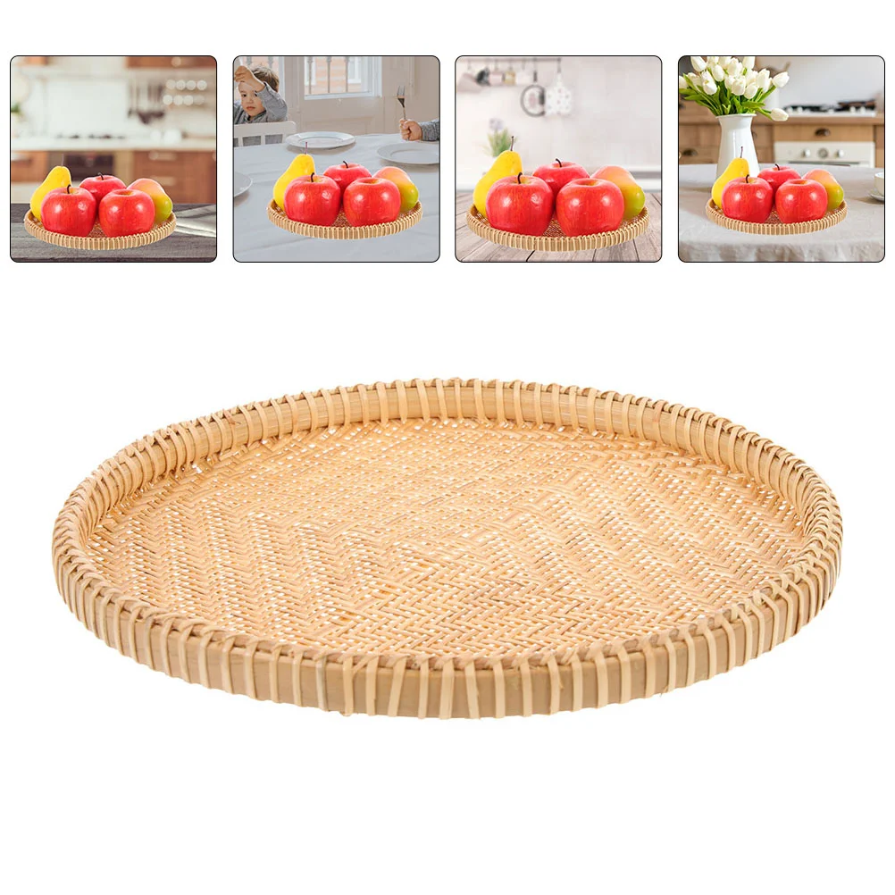 

Tabletop Food Server Wicker Bread Basket Rattan Fruit Tray Sundries Storage Basket Vegetable Woven Tray Dried Fruit Bowl