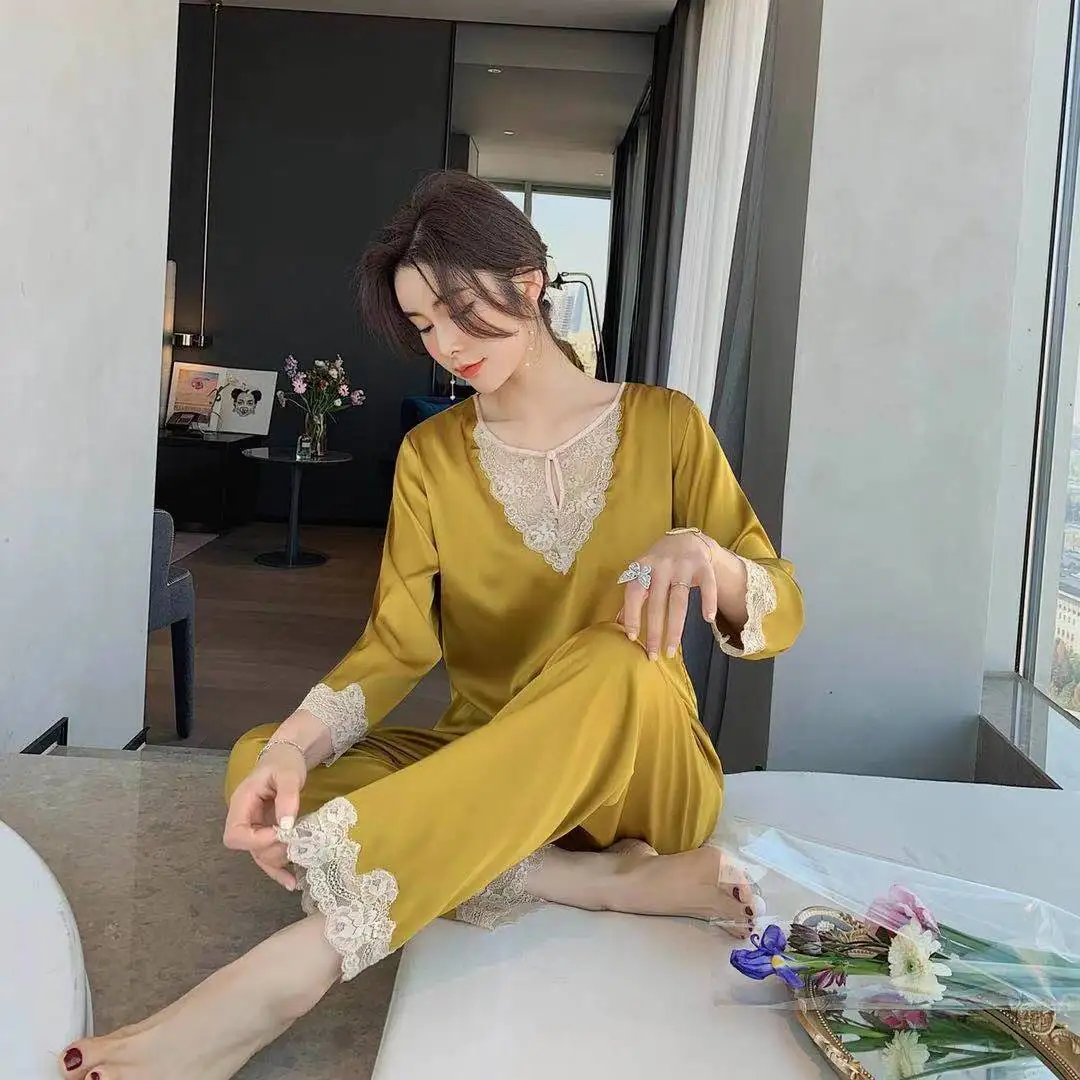 Ice Silk Pajamas Women Long-sleeved Pajamas Set Thin Sexy Lace Pajamas Pjs Women Sleepwear Women Women Pijama
Ice Silk Pajamas Women Long-sleeved Pajamas Set Thin Sexy Lace Pajamas Pjs Women Sleepwear Women Women Pijama