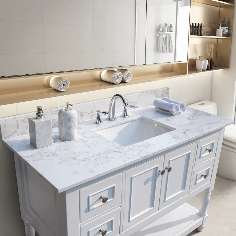 Montary 43‘’x22" Bathroom Stone Vanity Top Engineered Stone Carrara White Marble Color with Rectangle Undermount
Montary 43‘’x22" Bathroom Stone Vanity Top Engineered Stone Carrara White Marble Color with Rectangle Undermount