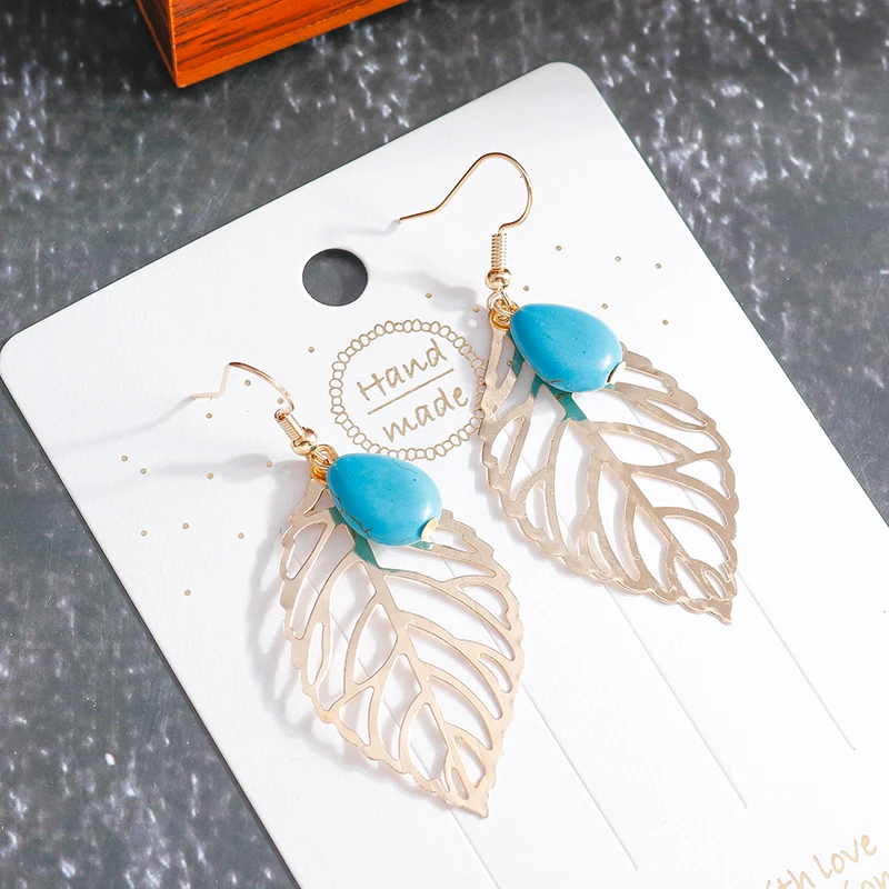 Light Luxury Trend Hollow Big Leaf Drop Earrings for Women Natural Stone Boho Bead Gold Color Stud Earrings Party Jewelry Gift 
Light Luxury Trend Hollow Big Leaf Drop Earrings for Women Natural Stone Boho Bead Gold Color Stud Earrings Party Jewelry Gift