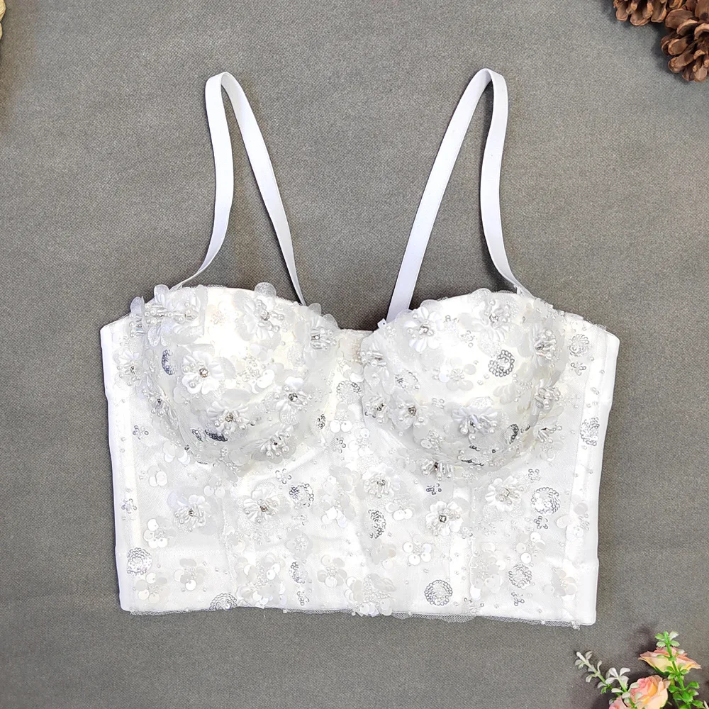 Sweet Lace Sequin Embroidered Camisole Women Slim Tank Tops Gathered Beaded Bustier Bra Party Tube Top Sexy Cropped Top Y3131
Sweet Lace Sequin Embroidered Camisole Women Slim Tank Tops Gathered Beaded Bustier Bra Party Tube Top Sexy Cropped Top Y3131