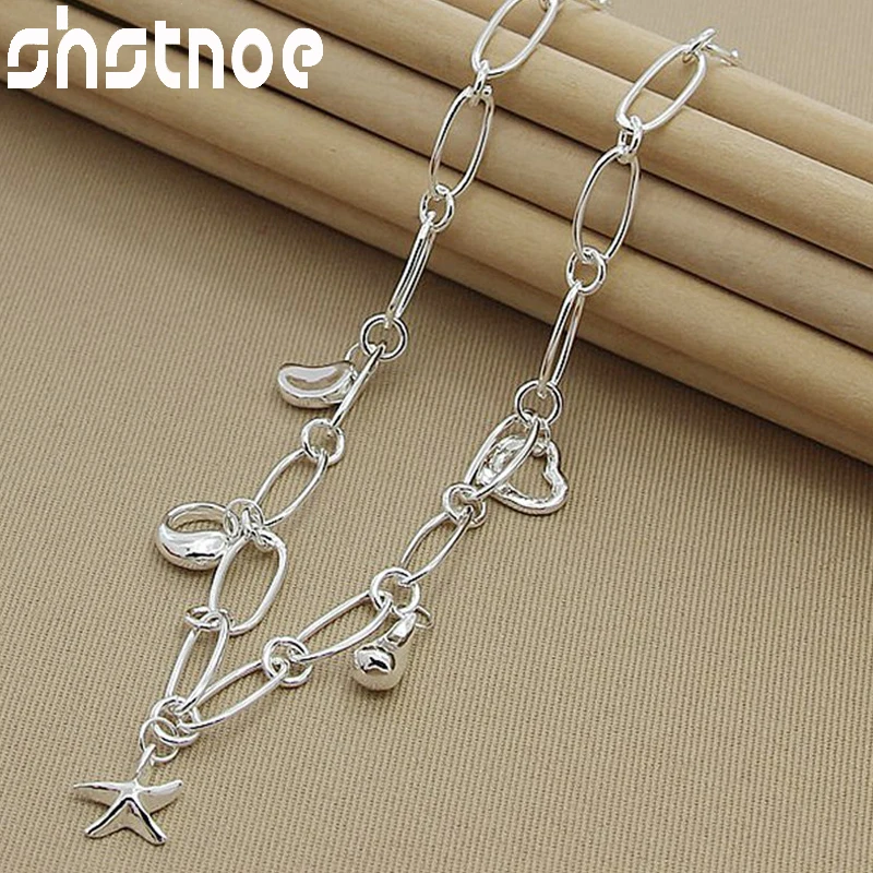 

925 Sterling Silver Water Drops Stars Heart Bean Necklace 18 Inch Chain For Women Engagement Wedding Fashion Charm Jewelry