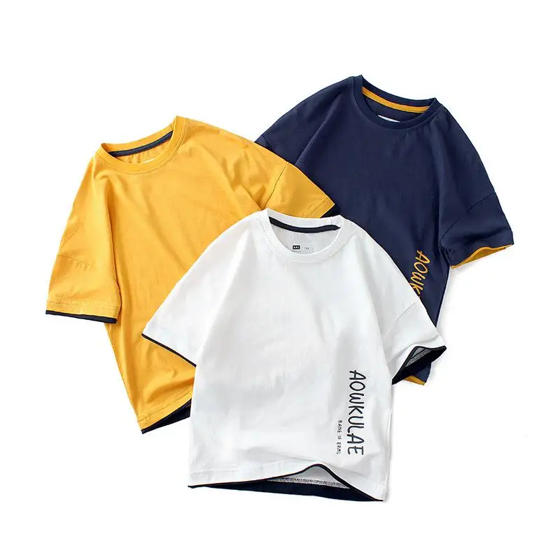 

Summer Korean New Children's Clothing Teen Boys Fashion Summer Short Sleeve Tops Kids Cotton Tide Brand Printing Shirt Tees 10T