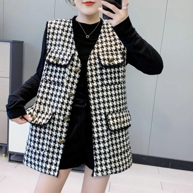 Vests Women Houndstooth Vintage Street Style Chic Fashion Outwear Casual Autumn Sleeveless Jacket Cardigan Coat for Women E348
Vests Women Houndstooth Vintage Street Style Chic Fashion Outwear Casual Autumn Sleeveless Jacket Cardigan Coat for Women E348