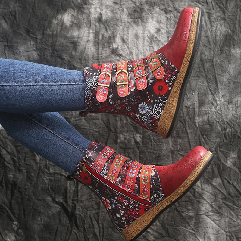 New Women Boots Retro Printed Metal Buckle Soft Leather Zipper Ankle Boots Ladies Shoes Women Botines Mujer 2023
New Women Boots Retro Printed Metal Buckle Soft Leather Zipper Ankle Boots Ladies Shoes Women Botines Mujer 2023