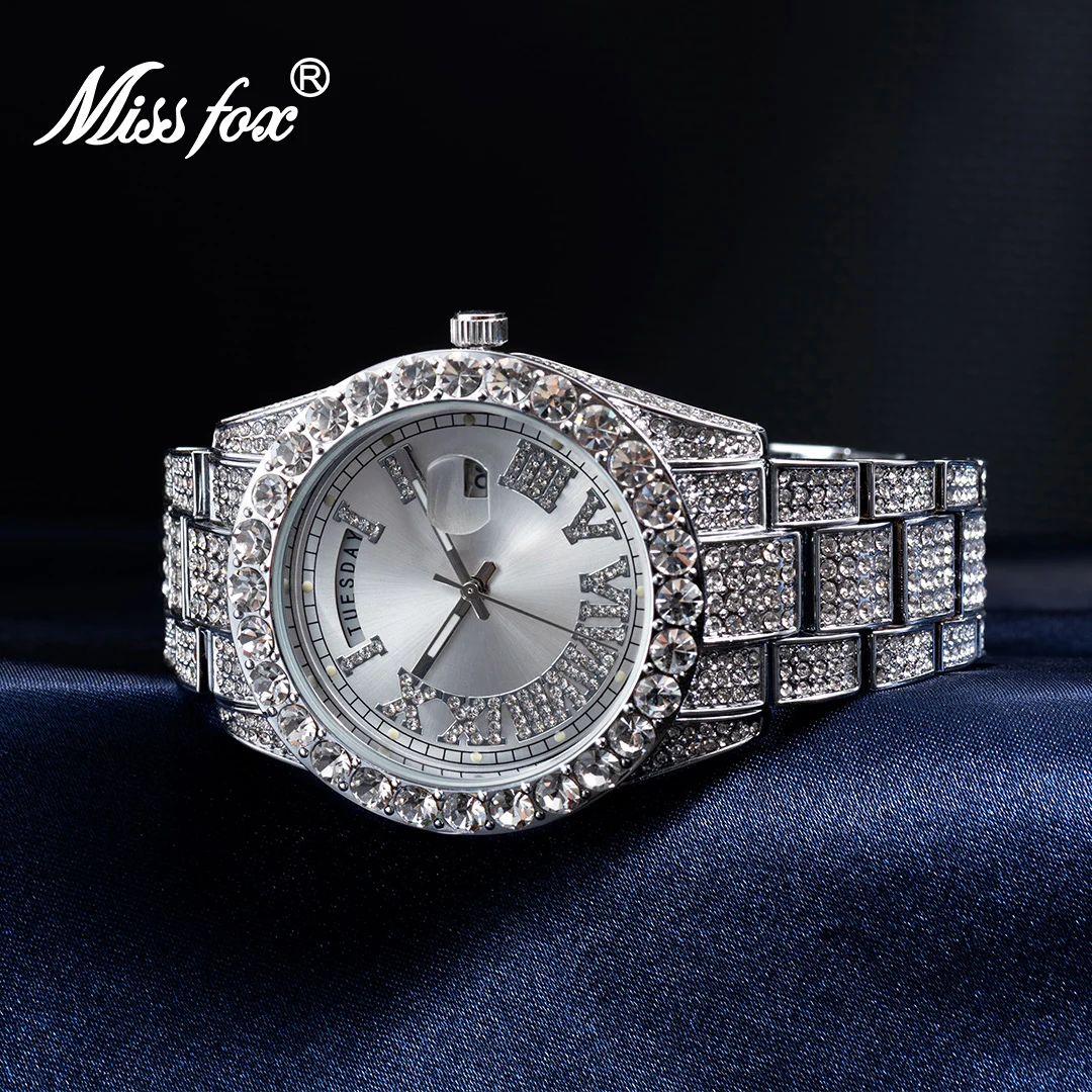 

MISSFOX Luxury Ice Out Diamond Watch Multifunction Day Date Adjust Calendar Quartz Watches For Women Droshipping reloj de mujer