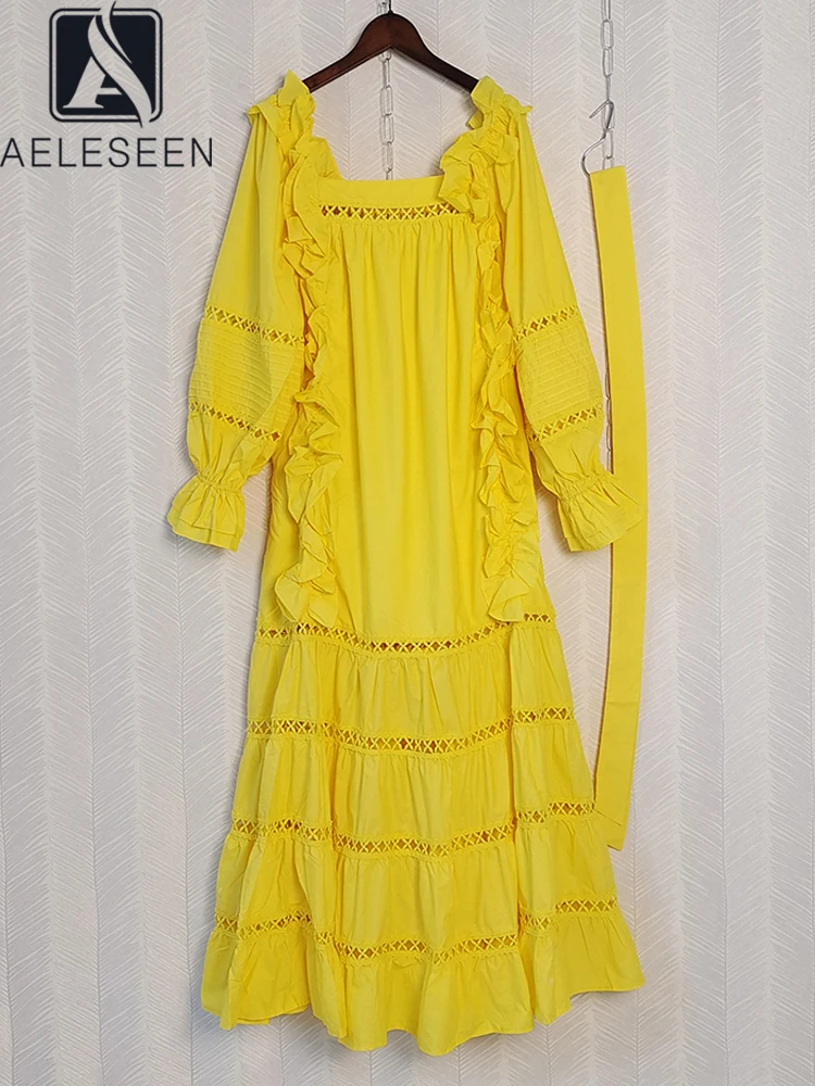 AELESEEN Runway Fashion Autumn Dress 2022 Square Collar Solid Blue White Yellow Hollow Out Cascading Ruffles Belt Long Party
AELESEEN Runway Fashion Autumn Dress 2022 Square Collar Solid Blue White Yellow Hollow Out Cascading Ruffles Belt Long Party