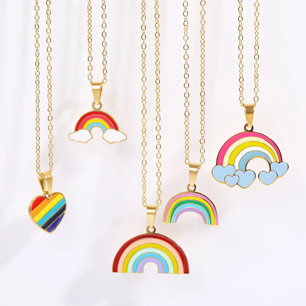 Lovely Rainbow Necklace High Quality Colorful Stainless Steel Chain Pendant Necklace Romantic Popular Couple Gift
Lovely Rainbow Necklace High Quality Colorful Stainless Steel Chain Pendant Necklace Romantic Popular Couple Gift