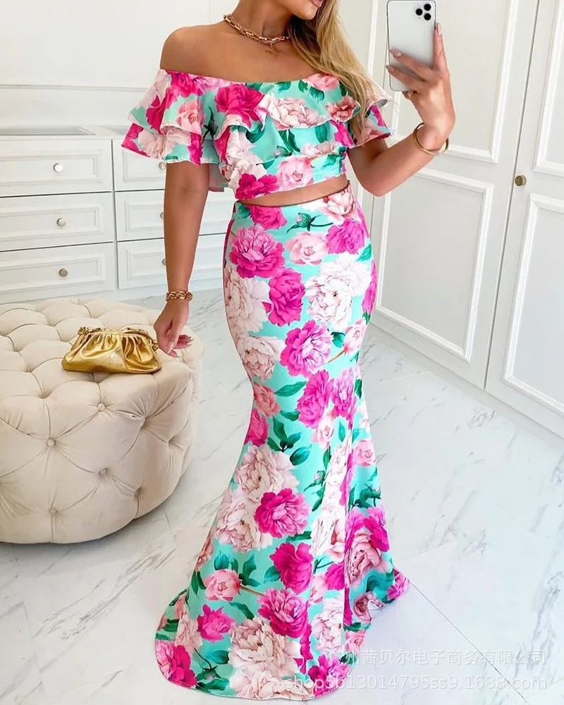 2023 Women's New Skirt 2-piece Set, Sexy Floral One-shoulder Ruffle Top + Fishtail Skirt Set for Women
2023 Women's New Skirt 2-piece Set, Sexy Floral One-shoulder Ruffle Top + Fishtail Skirt Set for Women