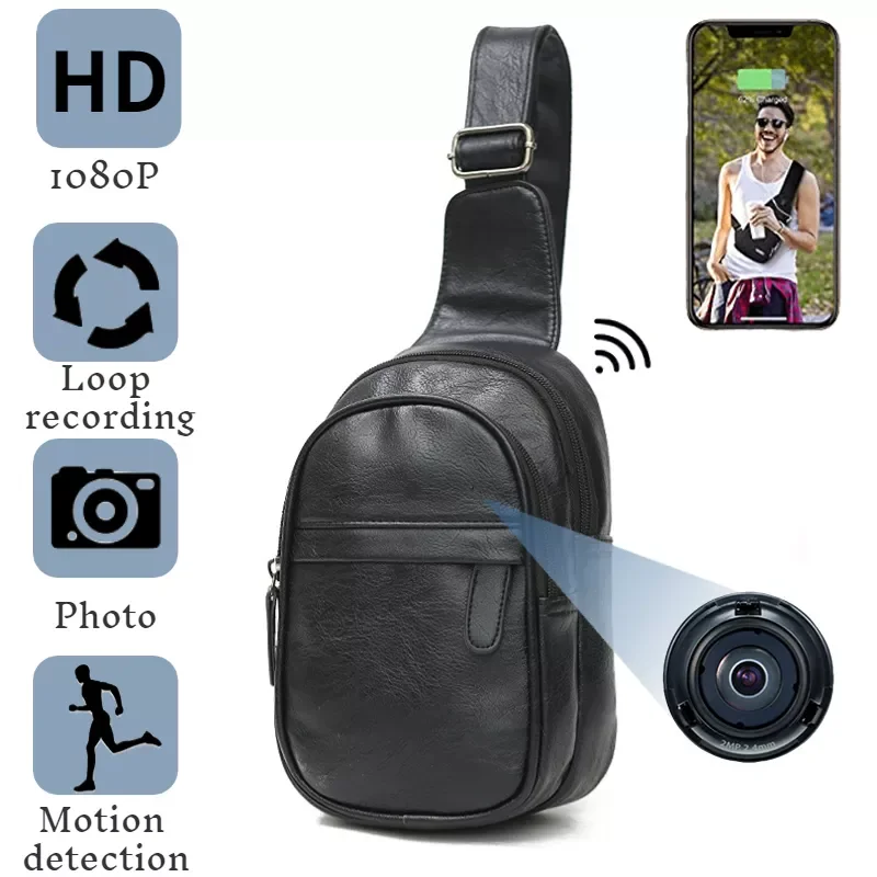 1080P Camera Retro PU Outdoor Sports Chest Bag Camera WIFI Men's Messenger Bag Cam Travel Chest Bag Messenger Bag Camera
1080P Camera Retro PU Outdoor Sports Chest Bag Camera WIFI Men's Messenger Bag Cam Travel Chest Bag Messenger Bag Camera