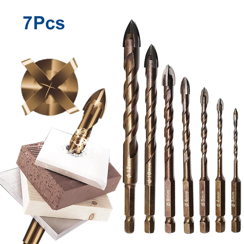 

3-12mm Cross Hexagonal Ceramic Tile Drill Set for Glass Ceramic Concrete Hole Opening Multi-function Carbide Triangle Drill Tool