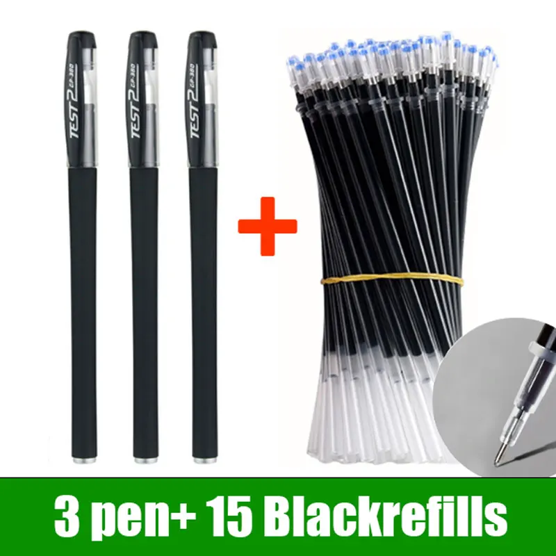 3+15pcs Gel Pen Set Wholesale pen Black/Red/Blue Gel Ink Refills for Exam Writing School Office Supplies Stationery
3+15pcs Gel Pen Set Wholesale pen Black/Red/Blue Gel Ink Refills for Exam Writing School Office Supplies Stationery