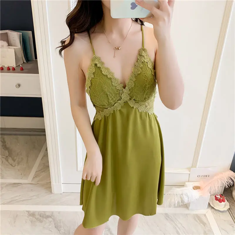 Deep V-neck Nightdress Women Lace Temptation Nightgown Sexy Backless Strap Nightie Sleep Dress Summer Silky Satin Home Nightwear
Deep V-neck Nightdress Women Lace Temptation Nightgown Sexy Backless Strap Nightie Sleep Dress Summer Silky Satin Home Nightwear
