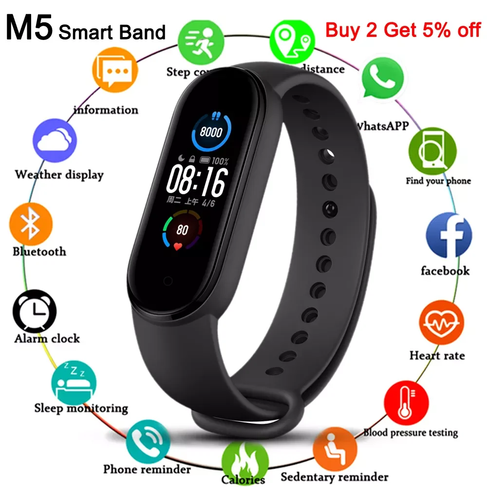 Original M5 Smart Band Fitness Tracker Wristband Heart Rate Monitor Smart Watch Alarm Clock Bracelet for Men Women PK T500 W28
Original M5 Smart Band Fitness Tracker Wristband Heart Rate Monitor Smart Watch Alarm Clock Bracelet for Men Women PK T500 W28