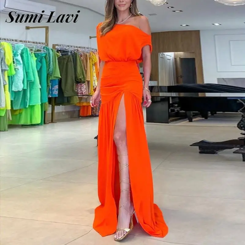 2023 Fashion Solid Color Short Sleeve Waisted Dress Summer Elegant Slant Collar Long Dress Women High Split Loose Dress Vestdios
2023 Fashion Solid Color Short Sleeve Waisted Dress Summer Elegant Slant Collar Long Dress Women High Split Loose Dress Vestdios