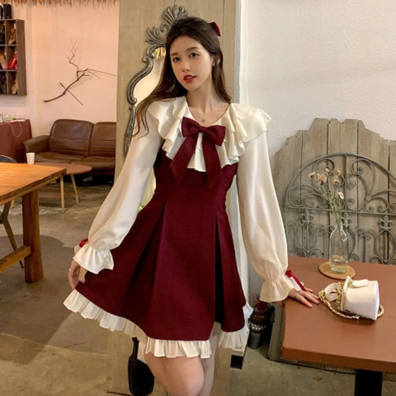 Korean Fashion Women Sweet Cute Dress Suit Kawaii Ruffles Bow Long Sleeve Shirt Red Slip Dress Preppy Style Pleated Robe
Korean Fashion Women Sweet Cute Dress Suit Kawaii Ruffles Bow Long Sleeve Shirt Red Slip Dress Preppy Style Pleated Robe