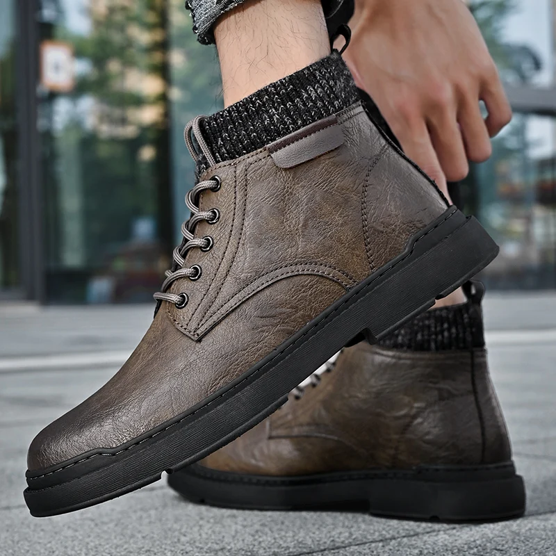High Quality Men's Genuine Leather Ankle Boots Winter New Platform Socks Short Boots for Men Fashion Cowhide Male Work Shoes
High Quality Men's Genuine Leather Ankle Boots Winter New Platform Socks Short Boots for Men Fashion Cowhide Male Work Shoes