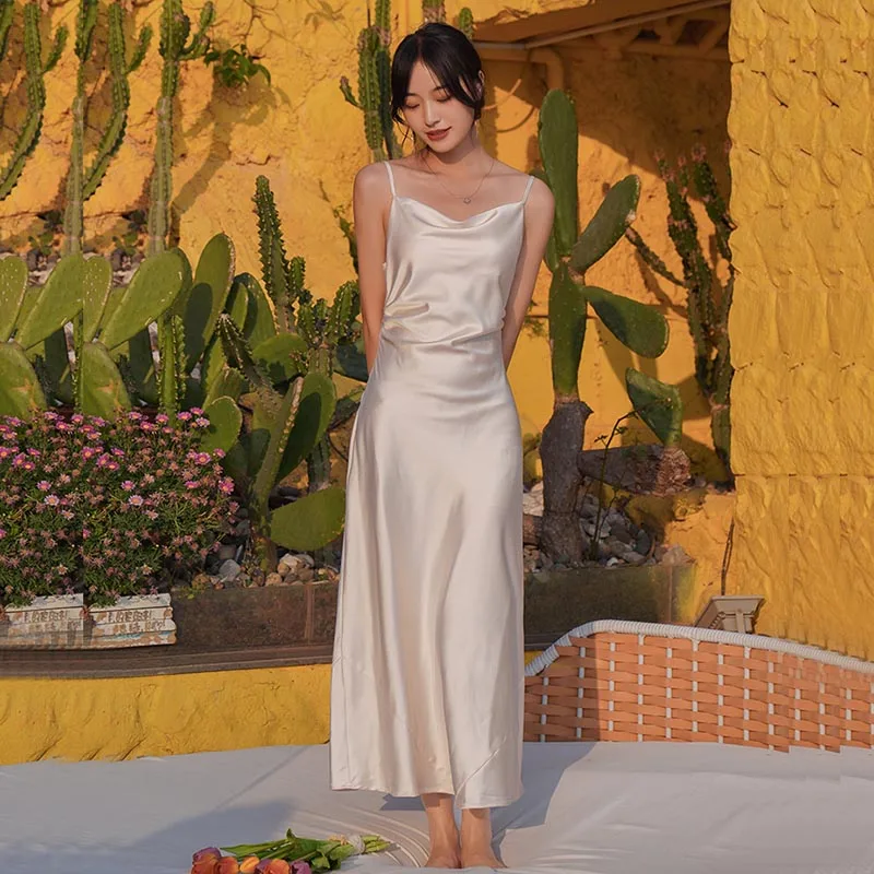 Elegant Dresses for Women Silk Party Long Summer Dress Satin V-Neck Solid Blue Champagne Spaghetti Straps Sexy Woman Dress 
Elegant Dresses for Women Silk Party Long Summer Dress Satin V-Neck Solid Blue Champagne Spaghetti Straps Sexy Woman Dress