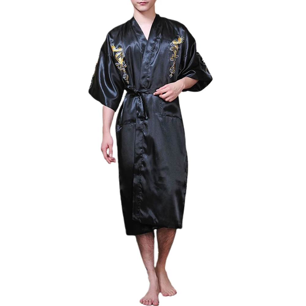 Men's Satin Robes Chinese Style Dragon Embroidery Kimono Silk-like Bathrobe Pajamas Sleepwear Gown Bath Robe
Men's Satin Robes Chinese Style Dragon Embroidery Kimono Silk-like Bathrobe Pajamas Sleepwear Gown Bath Robe