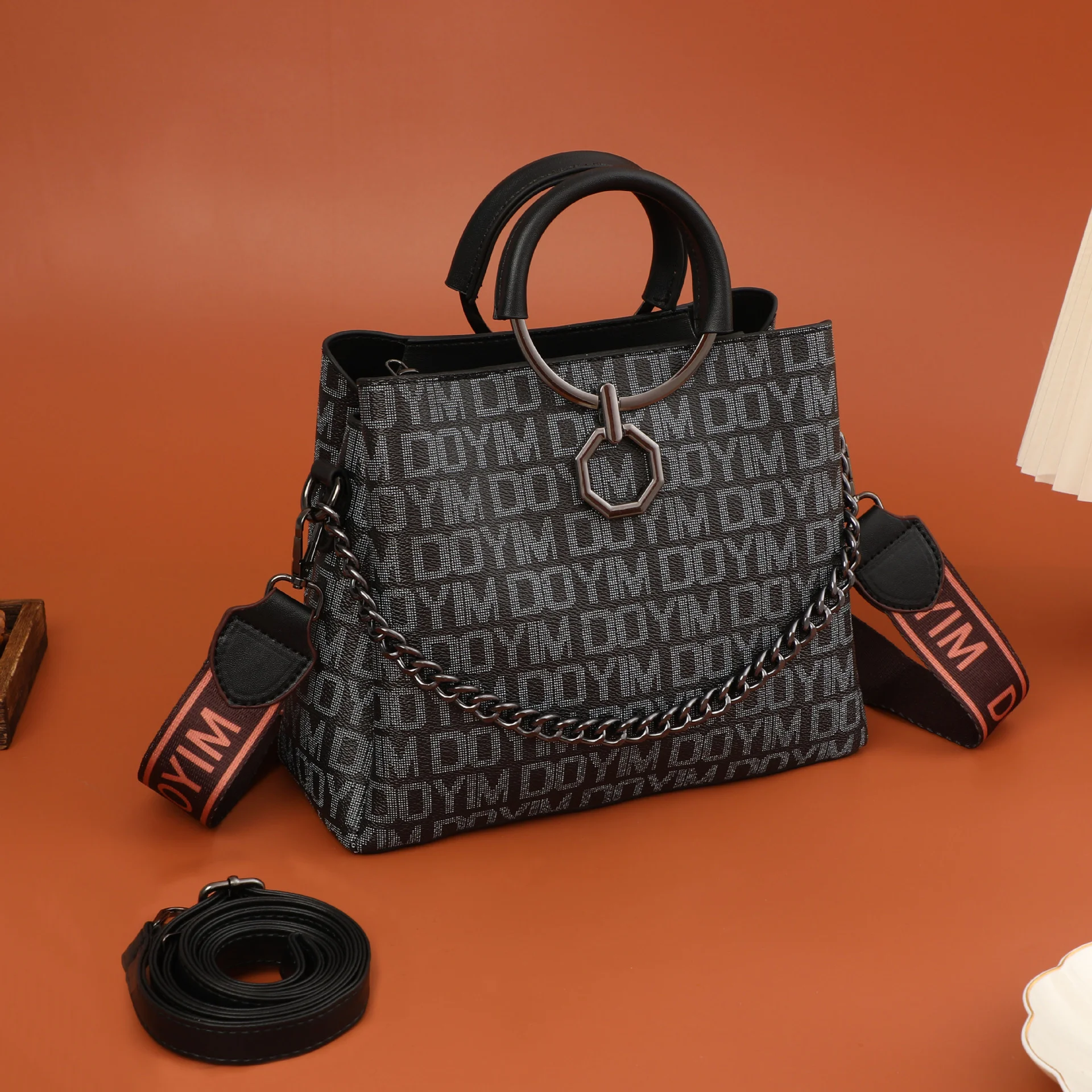

Lady Retro Bucket Bags Letters Print Leather Designer Handbags 2023 Luxury Monogram Ring Handle Female Purses Women Shoulder Bag