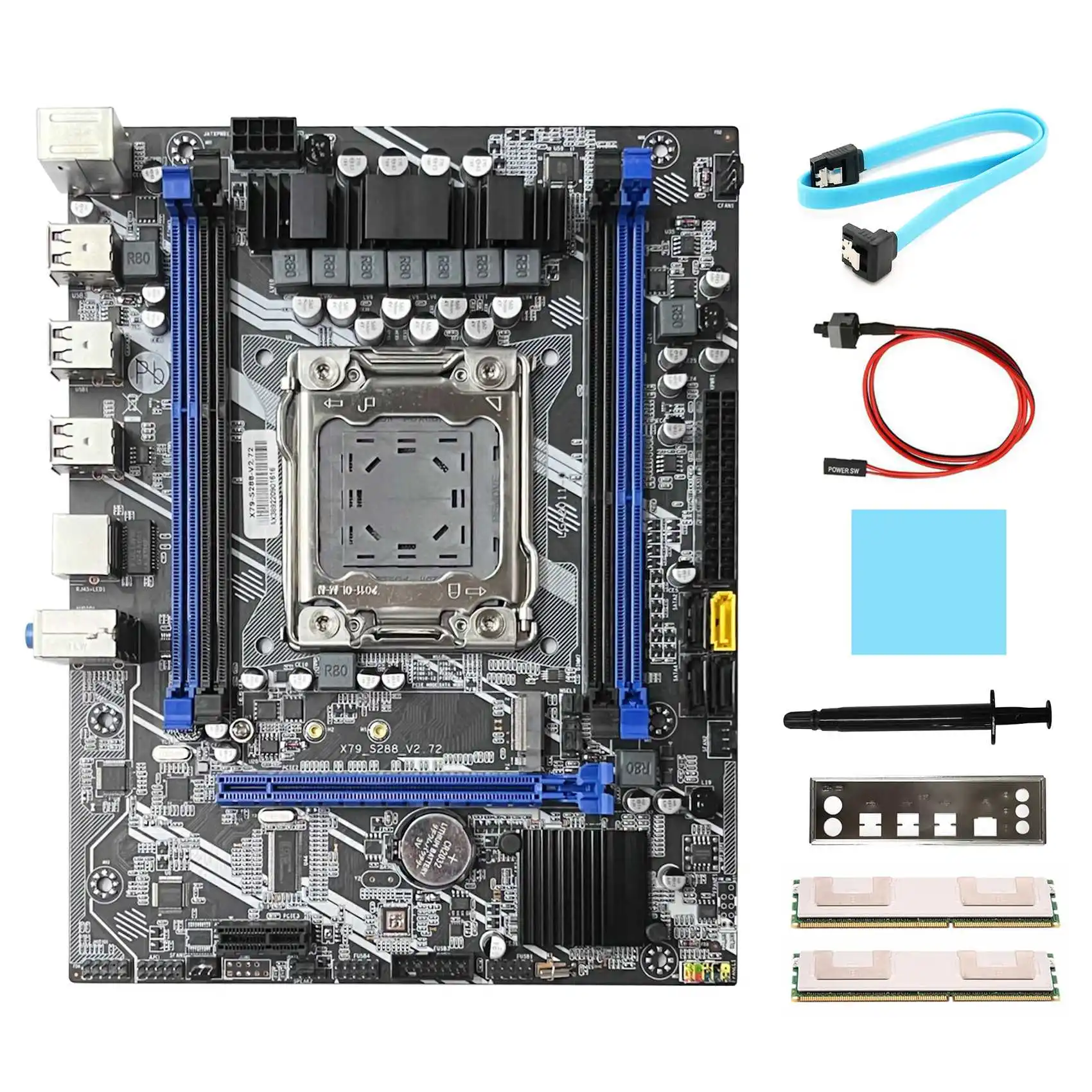 X79 S288 Motherboard+2XDDR3 4G RECC RAM+SATA Cable+Switch Cable+Baffle LGA2011 M.2 NVME DDR3 for E5 2620 2630 2650 CPU
X79 S288 Motherboard+2XDDR3 4G RECC RAM+SATA Cable+Switch Cable+Baffle LGA2011 M.2 NVME DDR3 for E5 2620 2630 2650 CPU