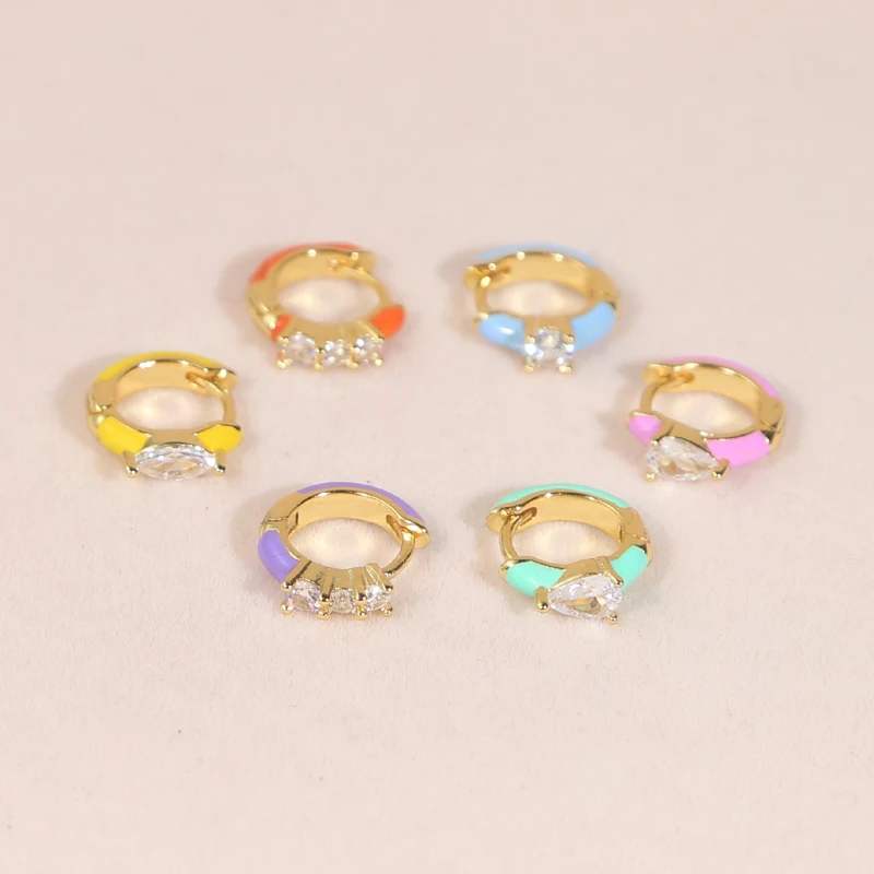 

6PCS Enamel Minimal Hoop Earrings Crystal Zirconia Small Huggie Thin Cartilage Earring Helix Tragus Piercing Jewelry