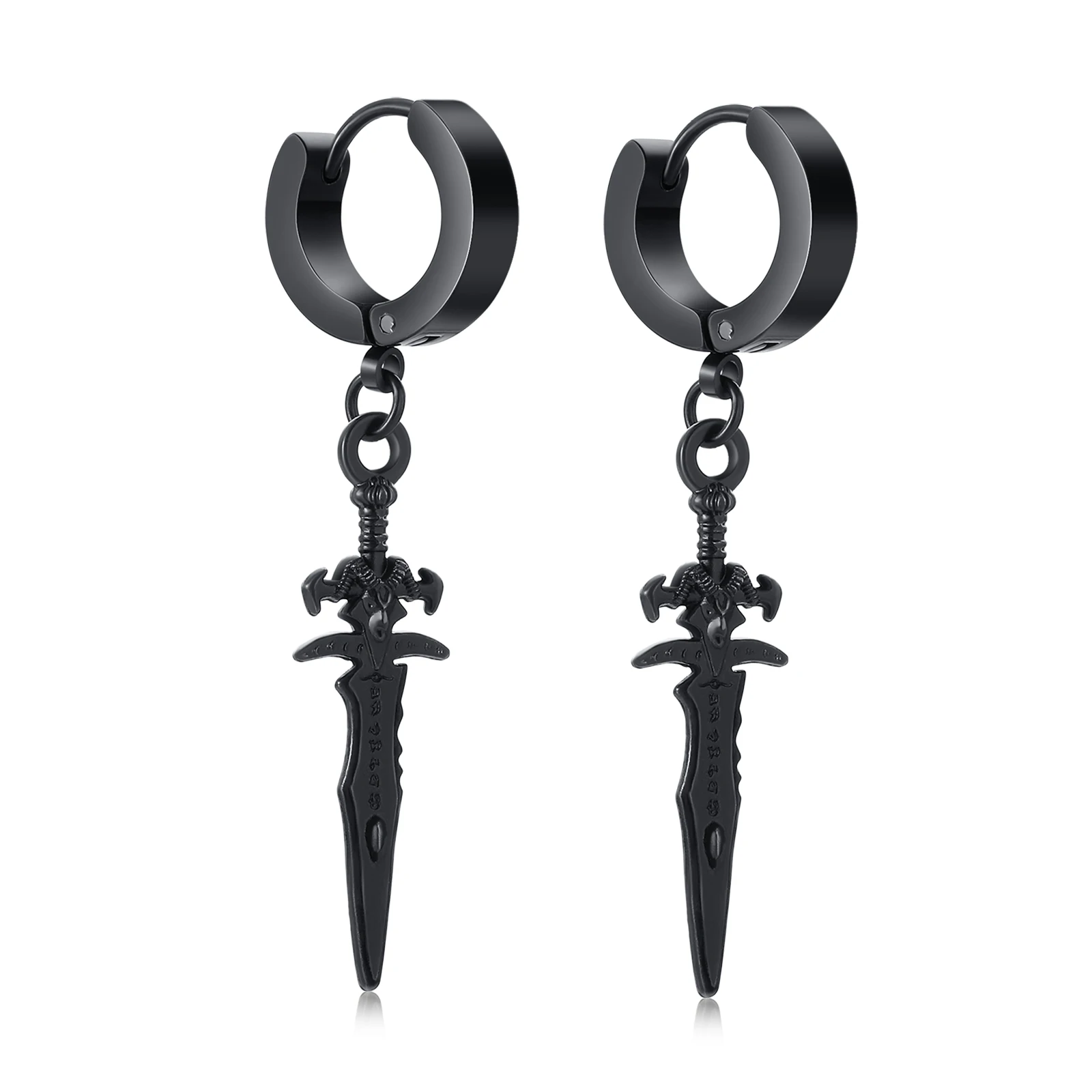 

DCARZZ Sword Hoop Earrings Punk Jewelry for Women Stainless Steel Drop Dagger Dangling Black Knife Earrings Boy Girl Gift