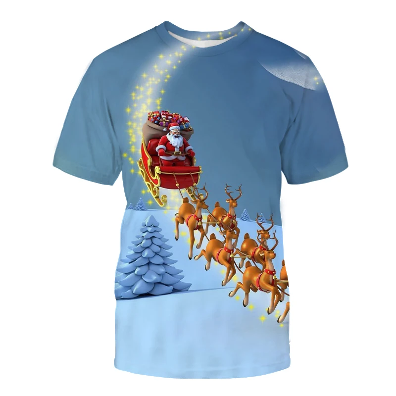 

Fashion Funny Christmas Day T-shirt Casual Interesting Print Santa Claus Graphic Man And Women Tee Celebrate The Holidays Tops
