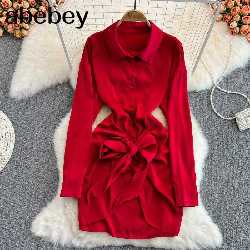 2022 New Spring Autumn Vintage turn down collar long sleeve Dress bandage bow single breasted irregular high waist short Dress
2022 New Spring Autumn Vintage turn down collar long sleeve Dress bandage bow single breasted irregular high waist short Dress