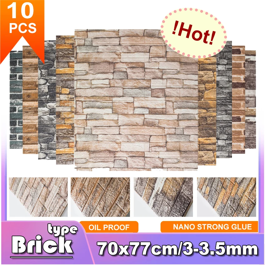 5/10PCS 70*77cm Decor Home 3D Brick wall stickers Good rendering No smell Wallpapers for living room bedroom office and TV wall
5/10PCS 70*77cm Decor Home 3D Brick wall stickers Good rendering No smell Wallpapers for living room bedroom office and TV wall