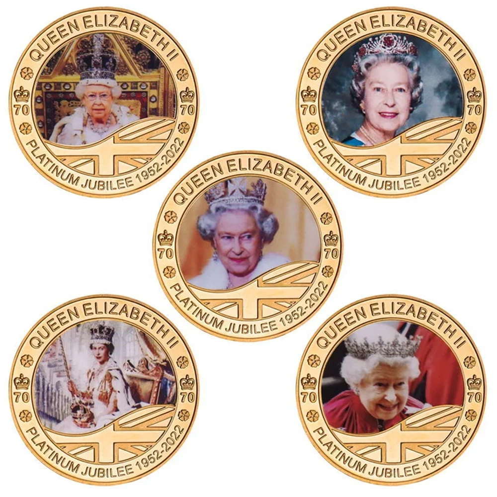 

1926-2022 Queen Elizabeth II Gold Commemorative Coin with Gift Box Royal Family Challenge Coins Collectible Medal Souvenir Gifts