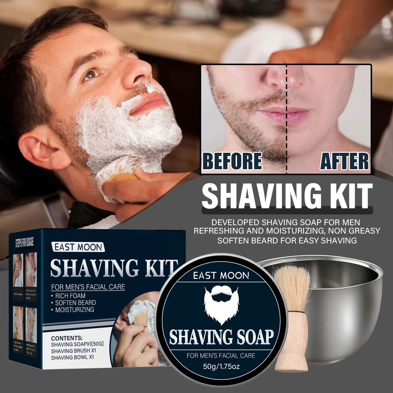 Men's Shaving Soap Set Facial Rich Shave Beard Foaming Soap Softens Beard, Set Contains Soap and Tools
Men's Shaving Soap Set Facial Rich Shave Beard Foaming Soap Softens Beard, Set Contains Soap and Tools
