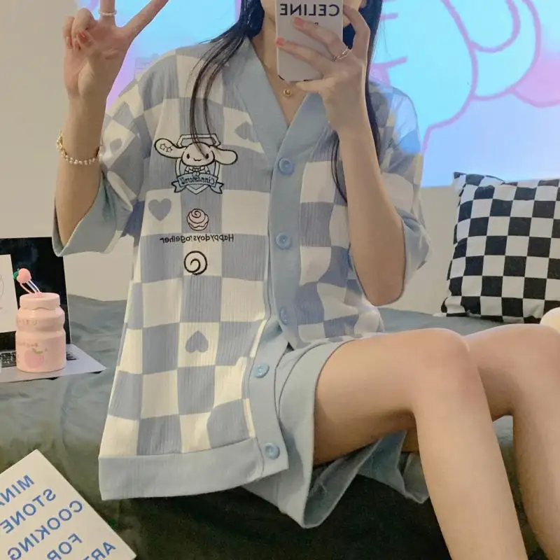 Sanrio Cinnamoroll Kawaii Summer New Girls Pajamas Ins Cardigan Short-Sleeved Plaid Shorts Student Cartoon Casual Home Wear
Sanrio Cinnamoroll Kawaii Summer New Girls Pajamas Ins Cardigan Short-Sleeved Plaid Shorts Student Cartoon Casual Home Wear