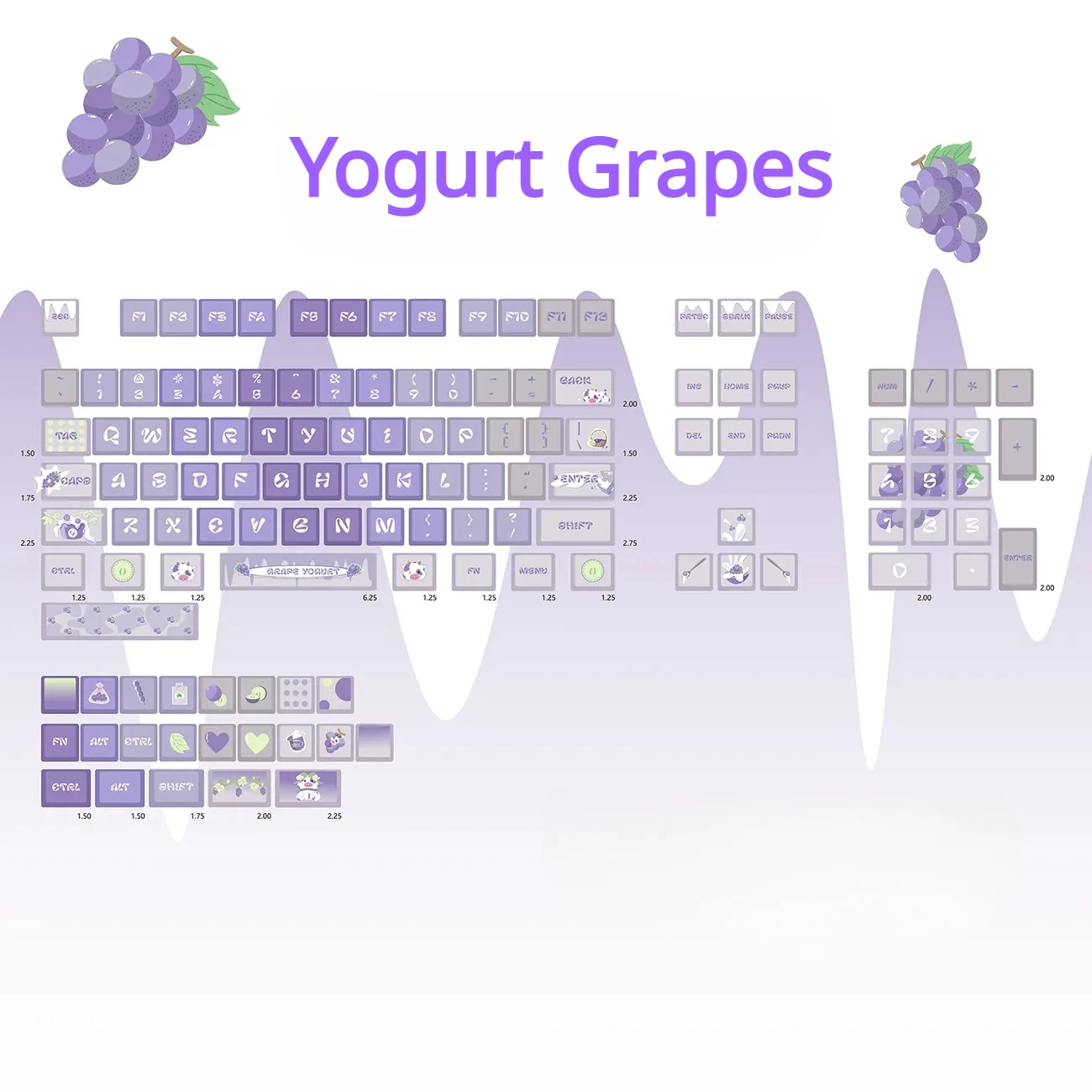 

Сиреневый йогурт фиолетовый виноград тема кейкап XDA высота 127 клавиш PBT Материал маленький полный Diy механическая клавиатура для девочек милый кейкап