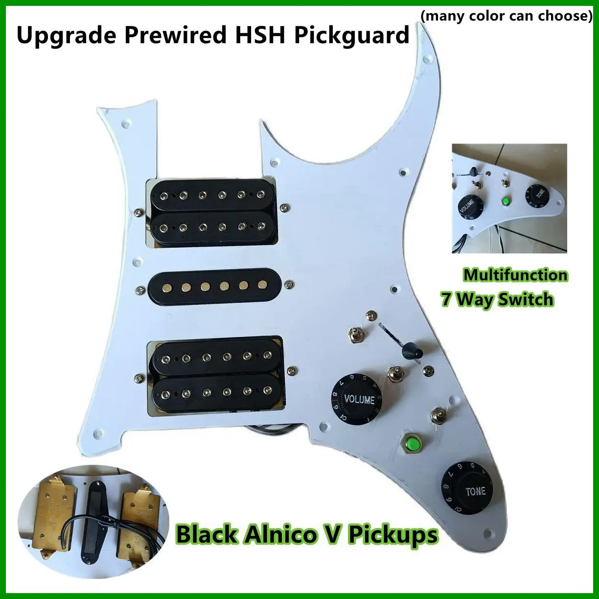 Upgrade Loaded Prewired HSH Pickguard with Black Alnico V Pickups Multifunction 7 Way Switch Guitar Accessories Kit
Upgrade Loaded Prewired HSH Pickguard with Black Alnico V Pickups Multifunction 7 Way Switch Guitar Accessories Kit