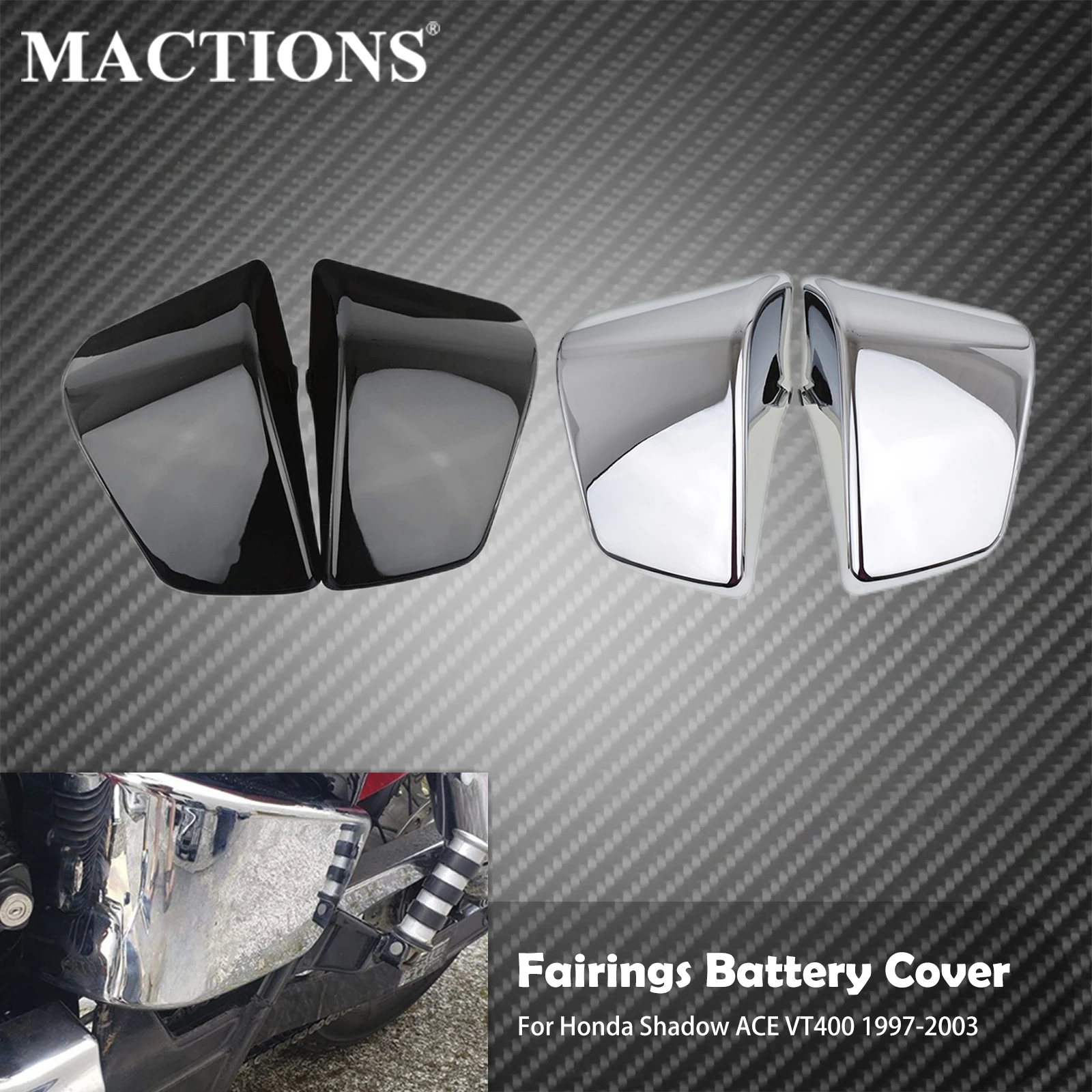 2XMotorcycle Side Fairings Battery Cover Guard Black/Chrome For Honda Shadow ACE VT400 VT750 VT 400 750 1997-2003 
2XMotorcycle Side Fairings Battery Cover Guard Black/Chrome For Honda Shadow ACE VT400 VT750 VT 400 750 1997-2003