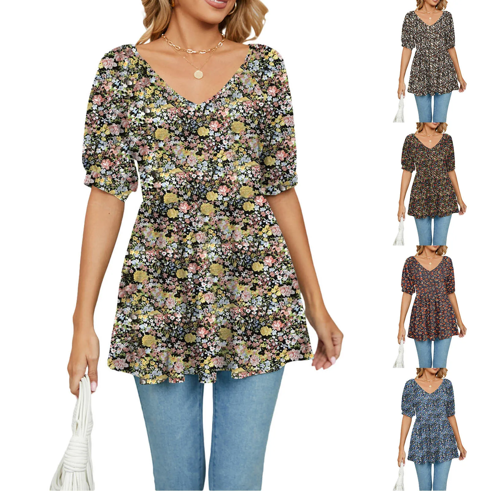Women V Neck Short Sleeve Puff Sleeve Tunic Top Floral Print Pullover American retro female Dark Aesthetic T Shirt
Women V Neck Short Sleeve Puff Sleeve Tunic Top Floral Print Pullover American retro female Dark Aesthetic T Shirt